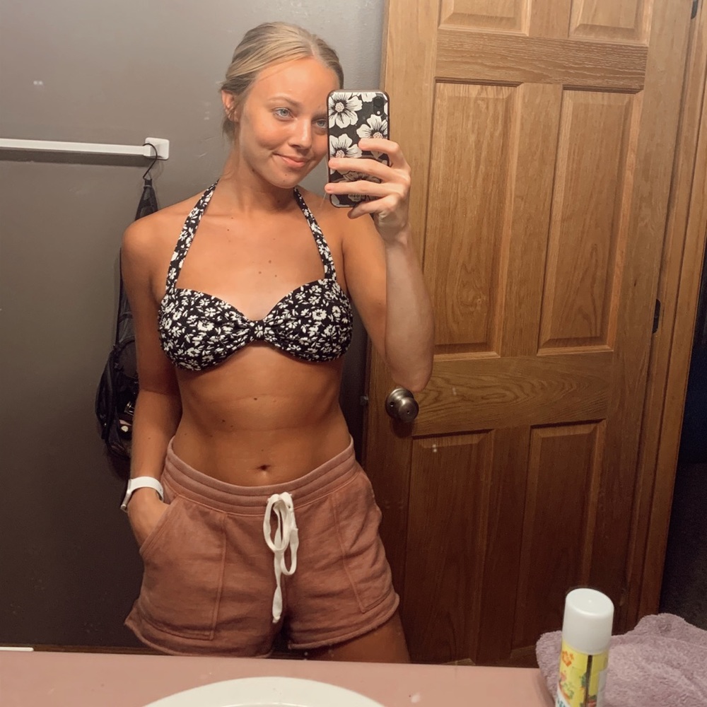 Floral Black & White Swim Top